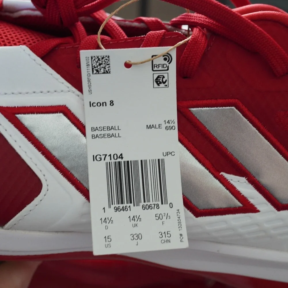 NIB Adidas Icon 8 Baseball Cleats Red White Size 15 New‎ IG7104